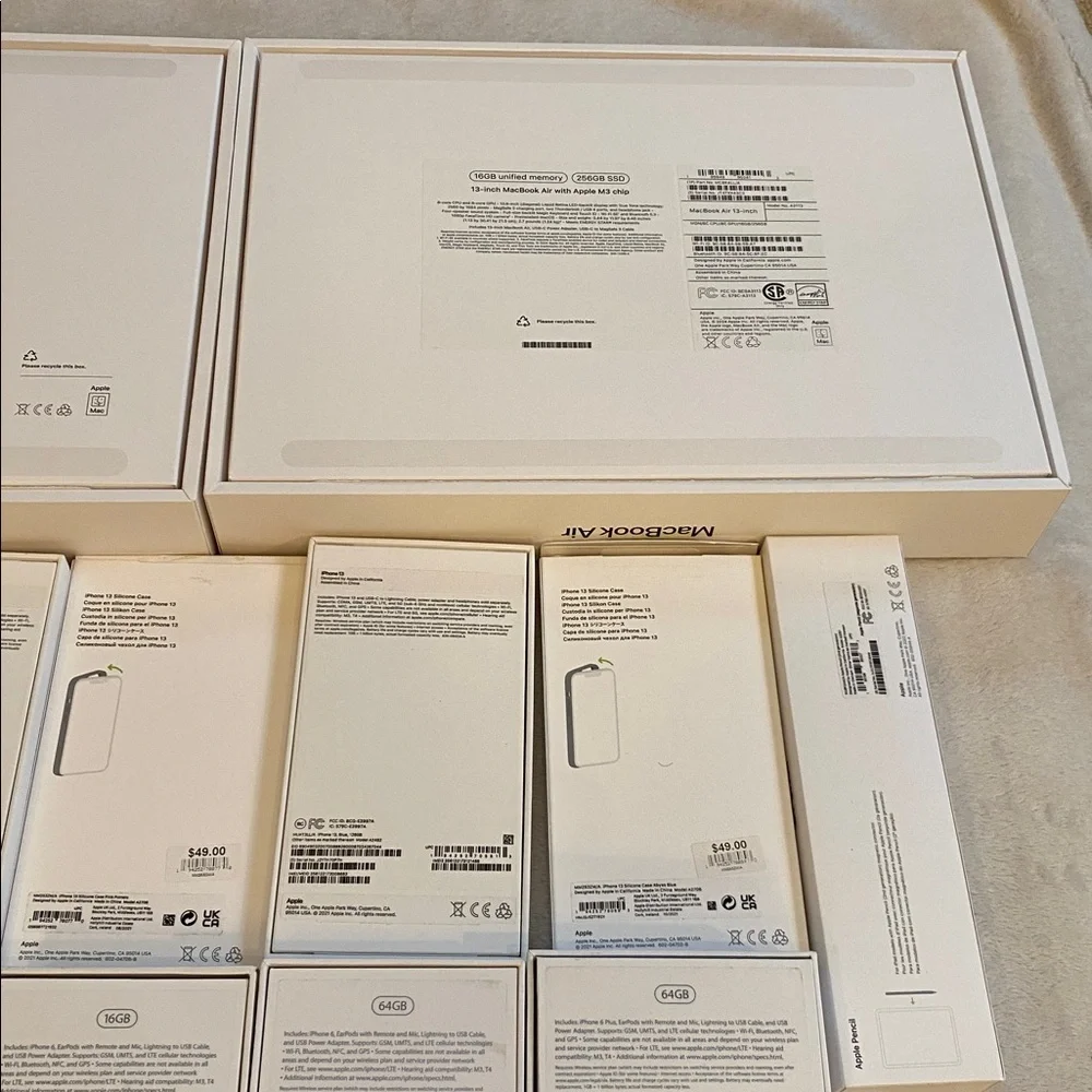 Bundle of EMPTY Apple packaging:  2 MacBook Air 13, AirPods Pro, iPhones, etc.